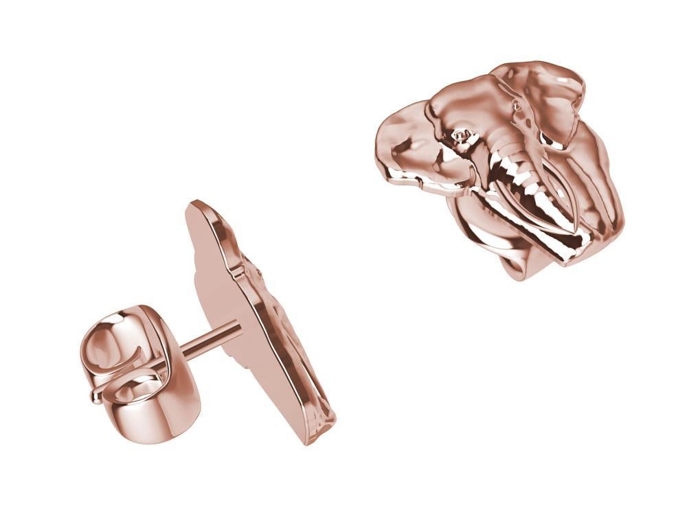 Women's 18 Karat Rose Gold Two Tusk Elephant Stud Earrings For Sale