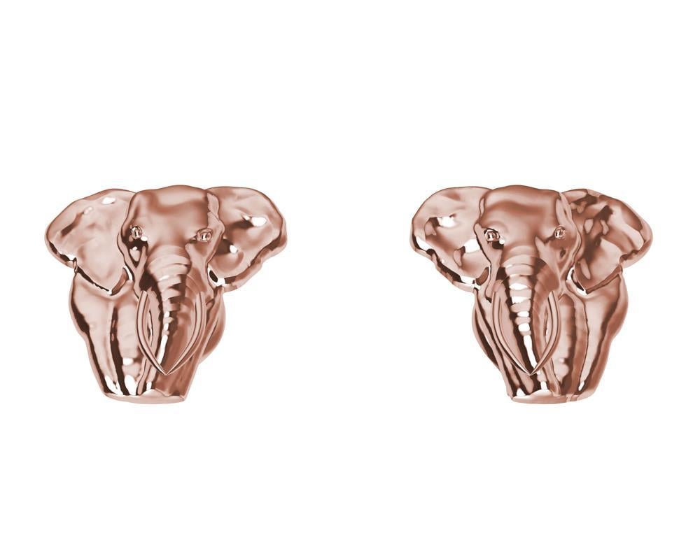 18 Karat Rose Gold Two Tusk Elephant Stud Earrings For Sale 1