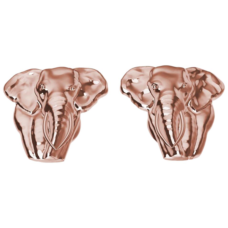 Clous d'oreilles en or rose 18 carats avec deux têtes d'éléphants en vente