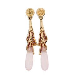 18 Karat Rose Gold Venice Pink Quartz Ruby Amethyst and Diamond Drop Earrings