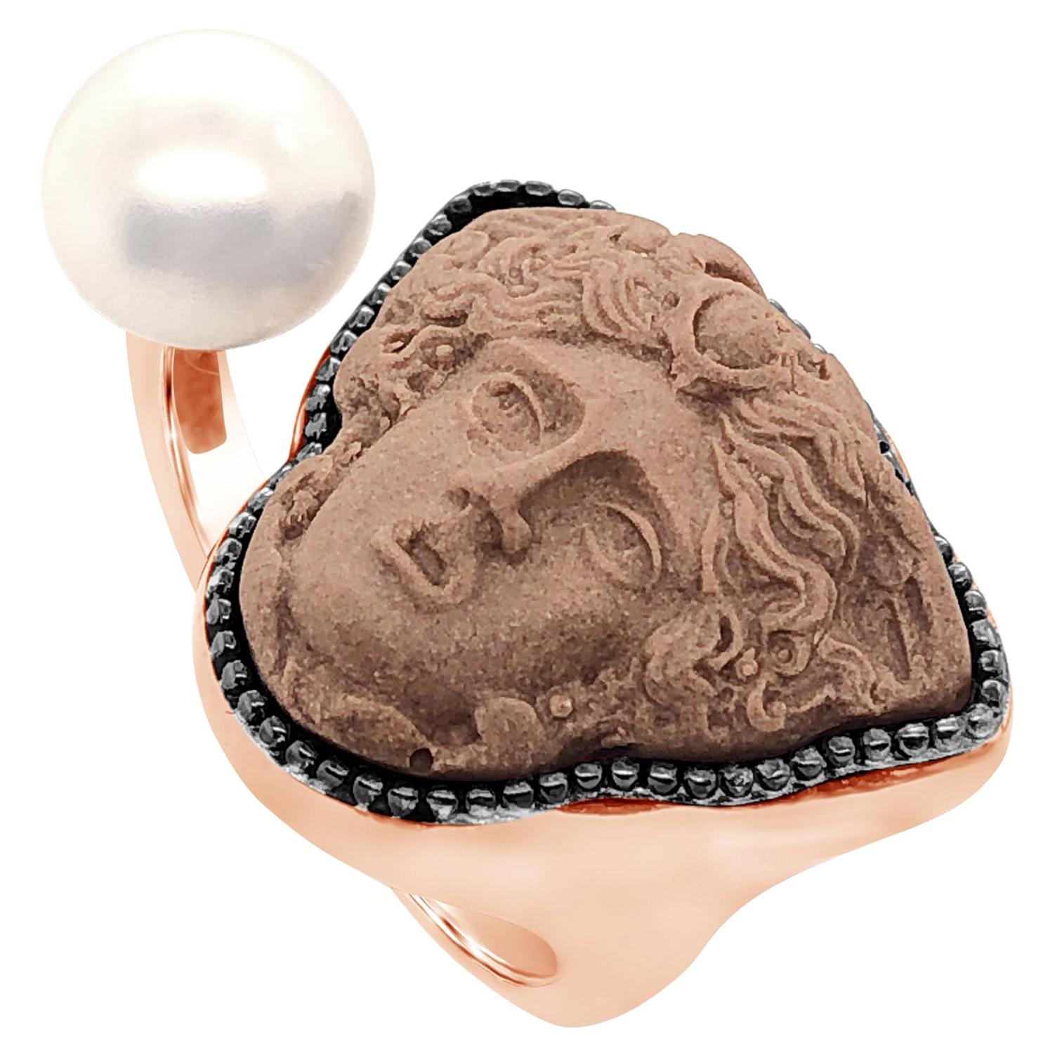 For Sale:  18 Karat Rose Gold Vermeil Greek Medusa Cameo Ring