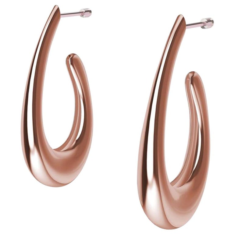 18 Karat Rose Gold Vermeil Teardrop Hollow Hoop Earrings For Sale at