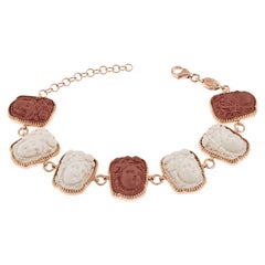 Used 18 Karat Rose Gold Vermeil Woman Wearing Fruit Hair Ornament Cameo Bracelet