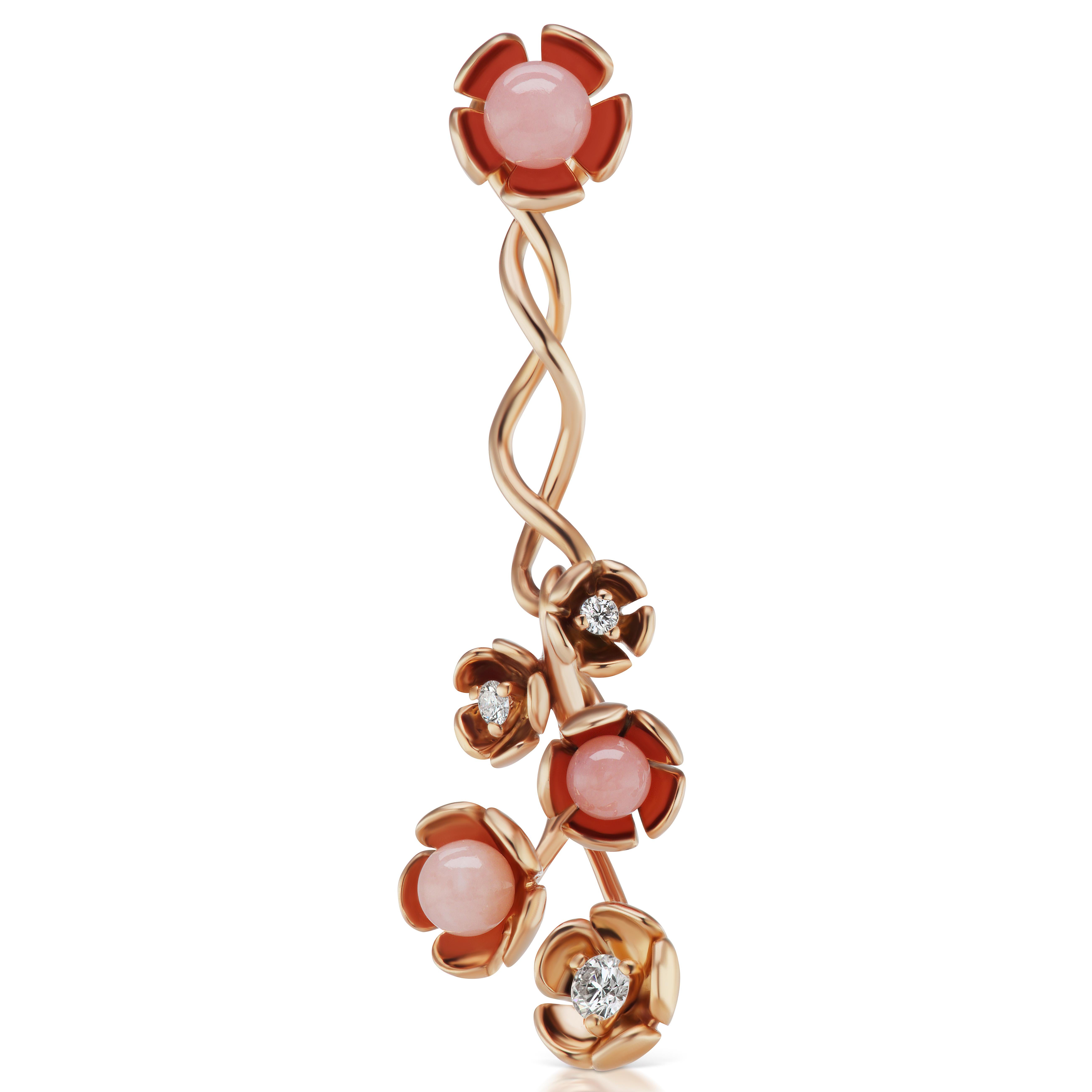 18K Rose Gold Vine Earrings with Enamel and Pink Opal Flowers and Diamond Accents.
0.20 ct tw.
2