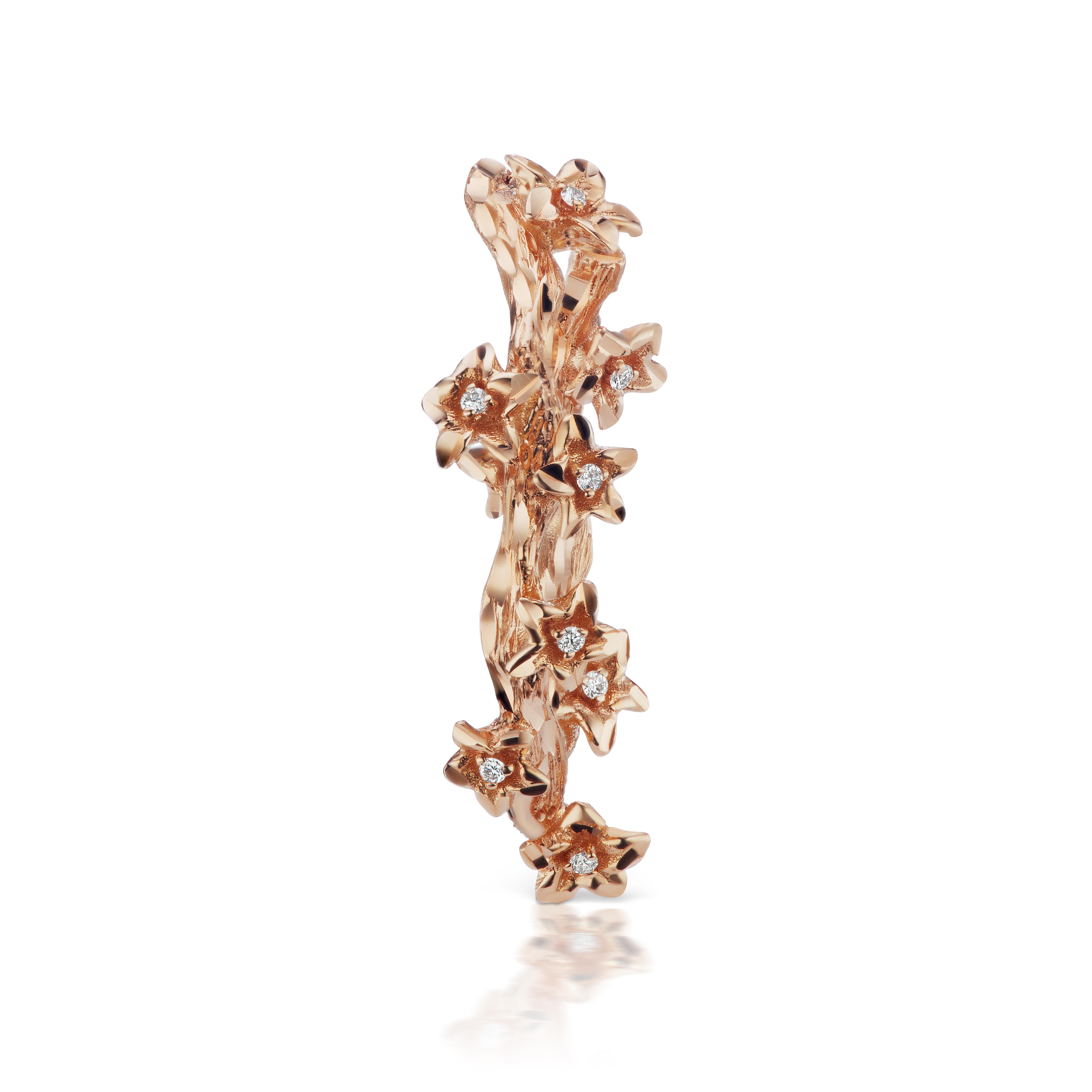 18 Karat Rose Gold Vine Hoop Earrings with Diamond Accents In Excellent Condition For Sale In New York, NY