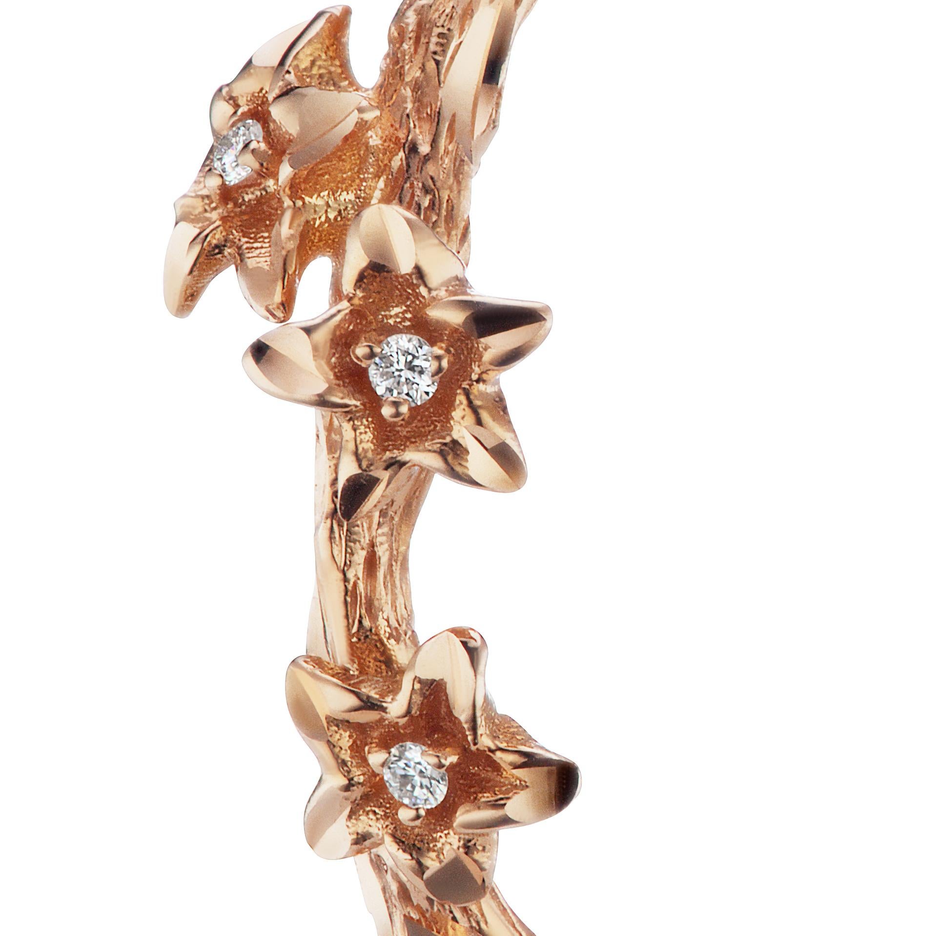 Women's 18 Karat Rose Gold Vine Hoop Earrings with Diamond Accents For Sale