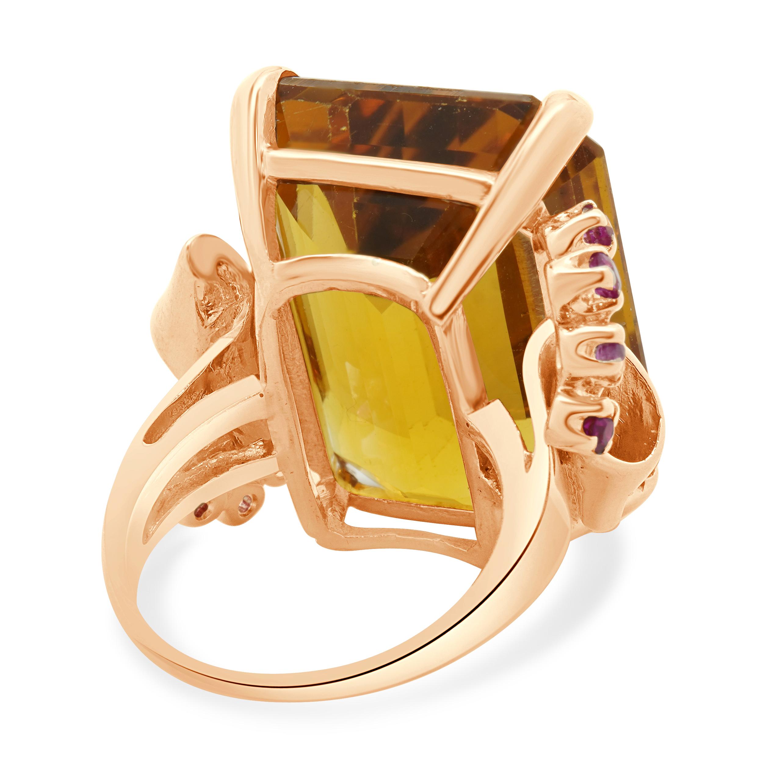 18 Karat Rose Gold Vintage Citrine and Ruby Retro Cocktail Ring In Good Condition In Scottsdale, AZ