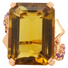 18 Karat Rose Gold Vintage Citrine and Ruby Retro Cocktail Ring