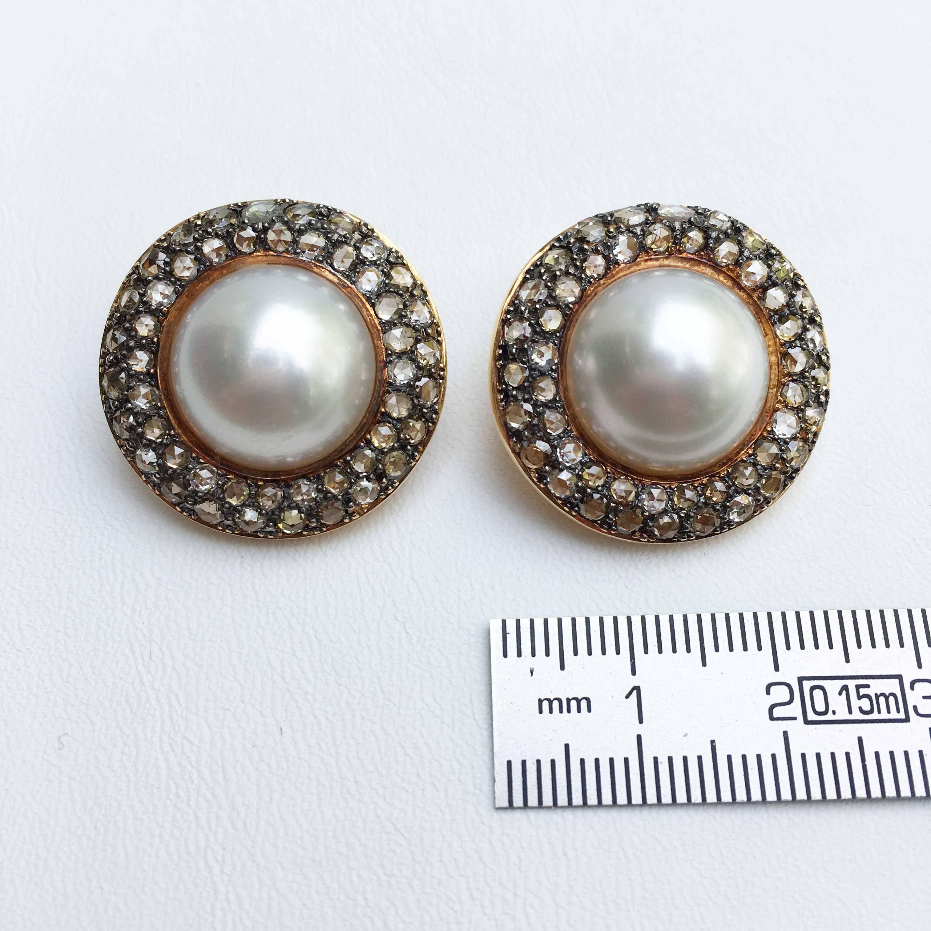 Women's 18 Karat Rose Gold Vintage Style South Sea Pearl Clip on Earrings For Sale