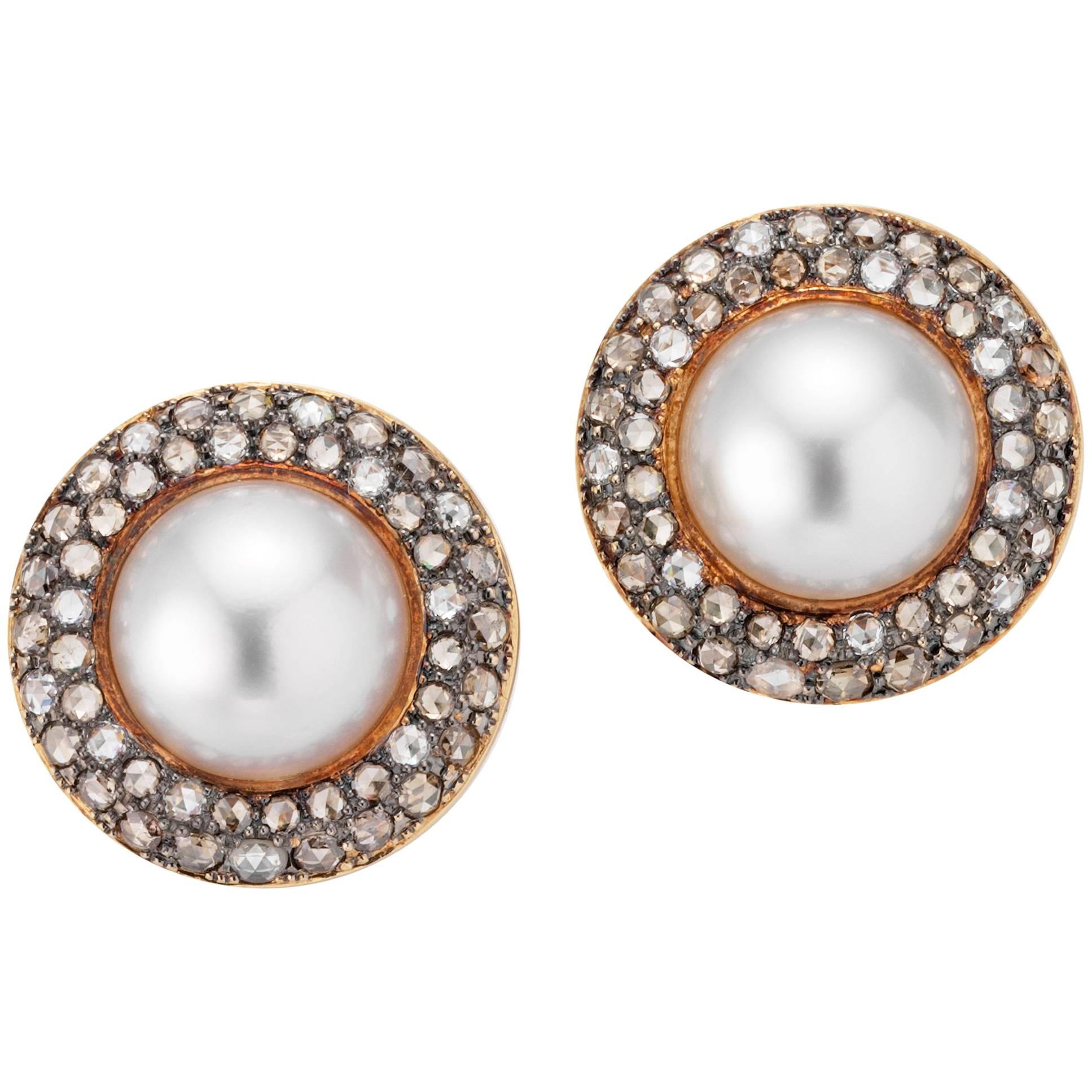 18 Karat Rose Gold Vintage Style South Sea Pearl Clip on Earrings For Sale