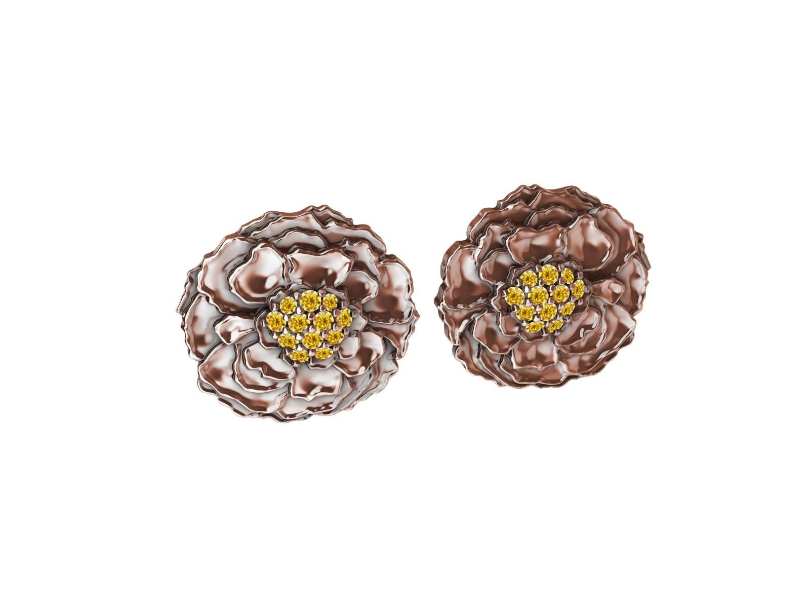 18 Karat Rose Gold Vivid Yellow Natural Diamond Marigold Stud Earrings In New Condition For Sale In New York, NY