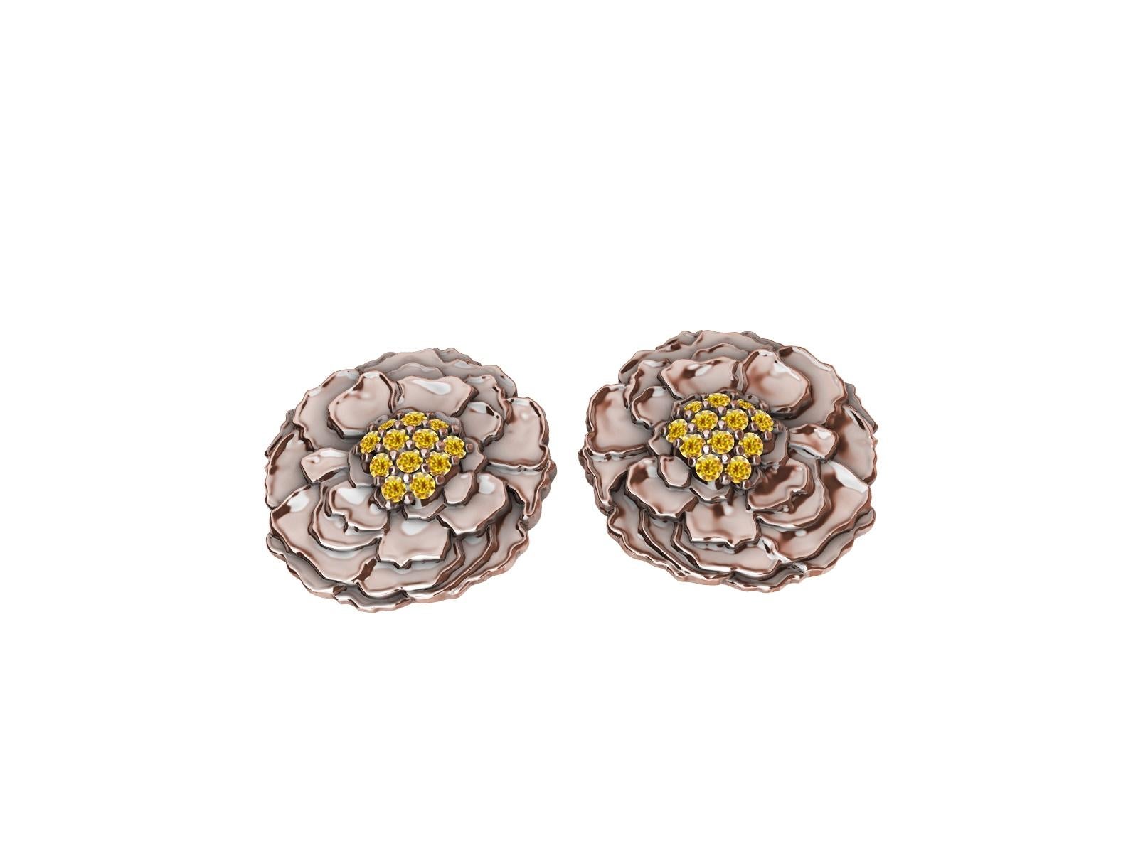 Women's 18 Karat Rose Gold Vivid Yellow Natural Diamond Marigold Stud Earrings For Sale