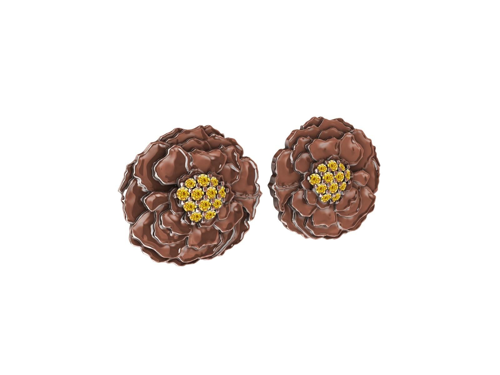 18 Karat Rose Gold Vivid Yellow Natural Diamond Marigold Stud Earrings For Sale 1