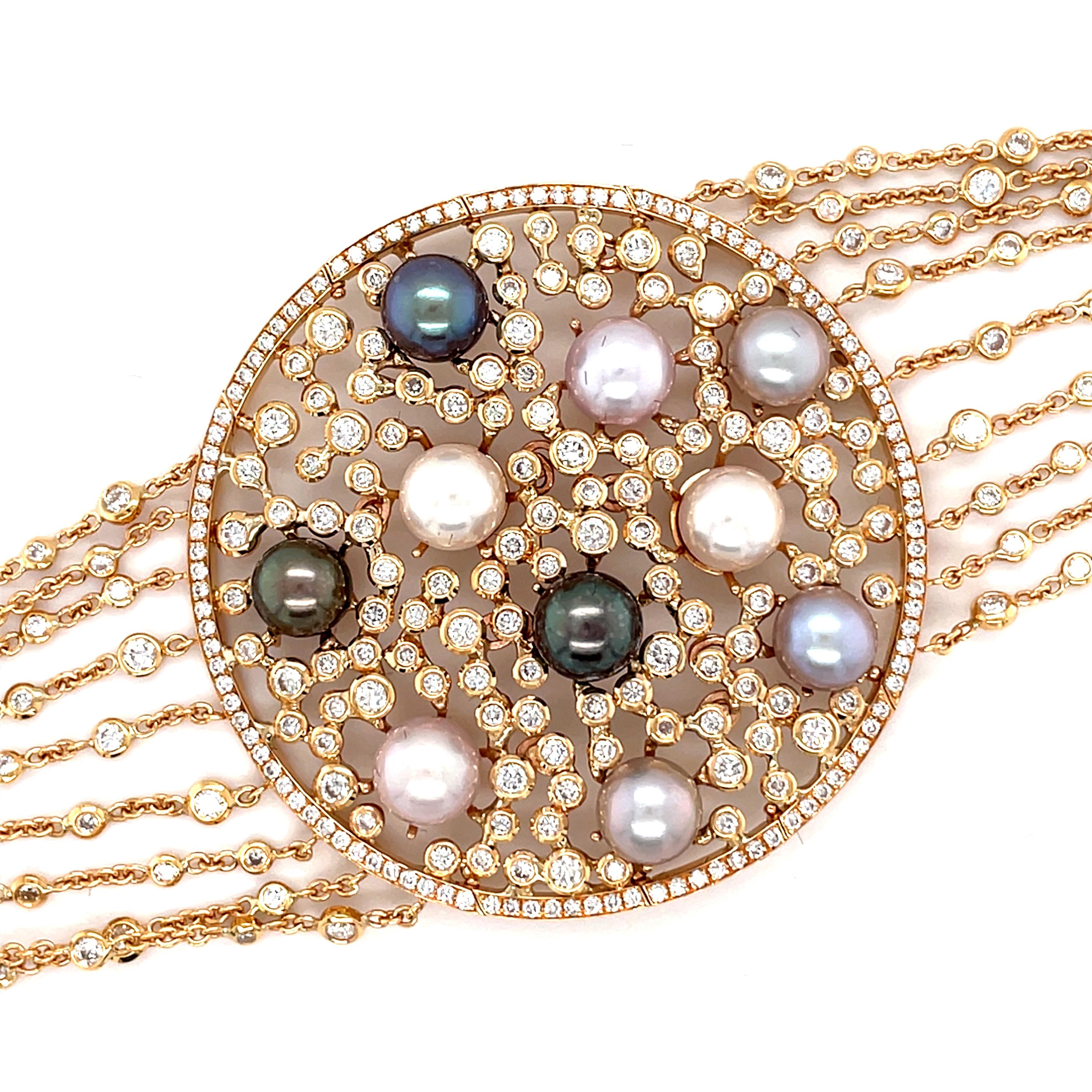 Bracelet de perles d'Australie en or rose 18 carats et diamants blancs en vente 1