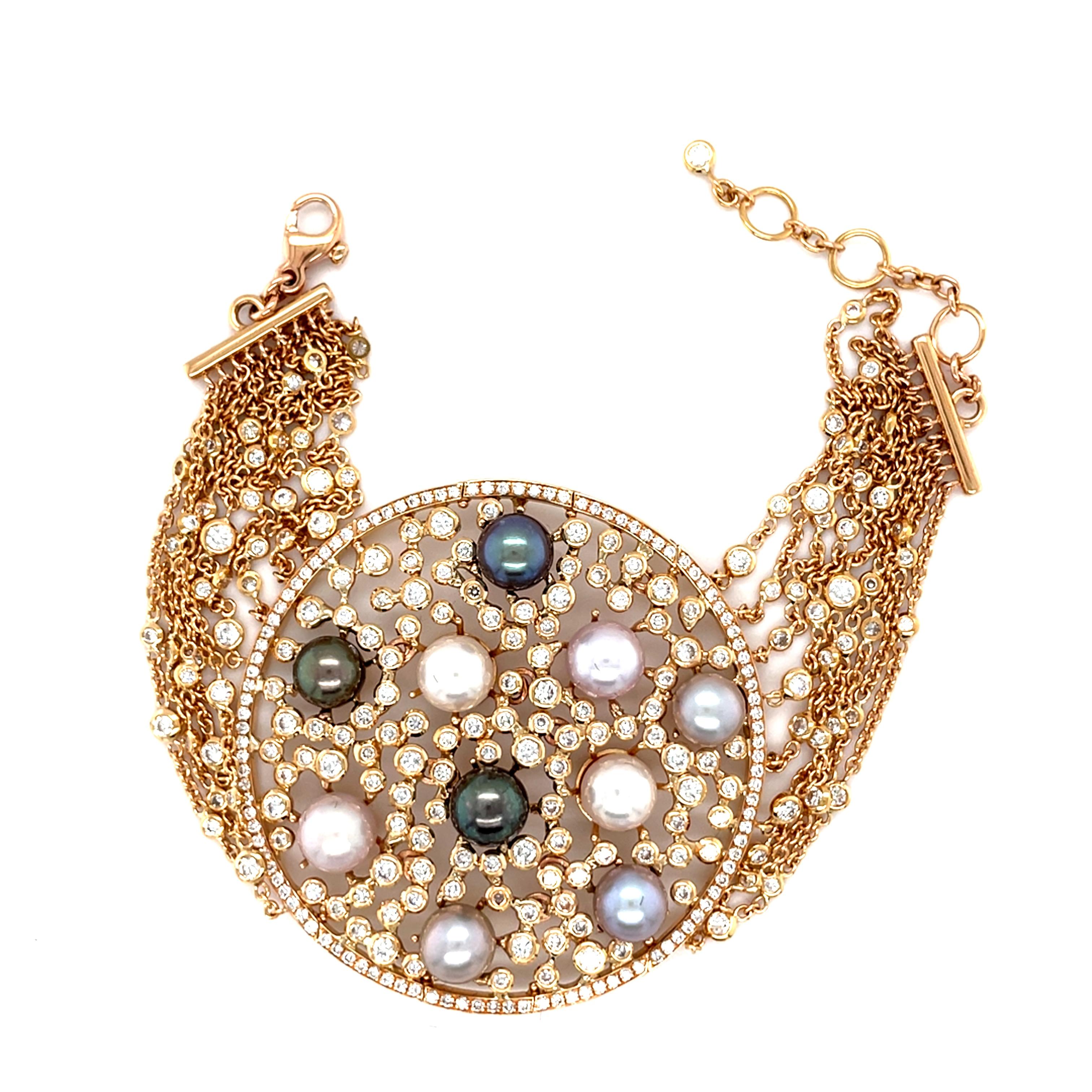 Bracelet de perles d'Australie en or rose 18 carats et diamants blancs en vente 2