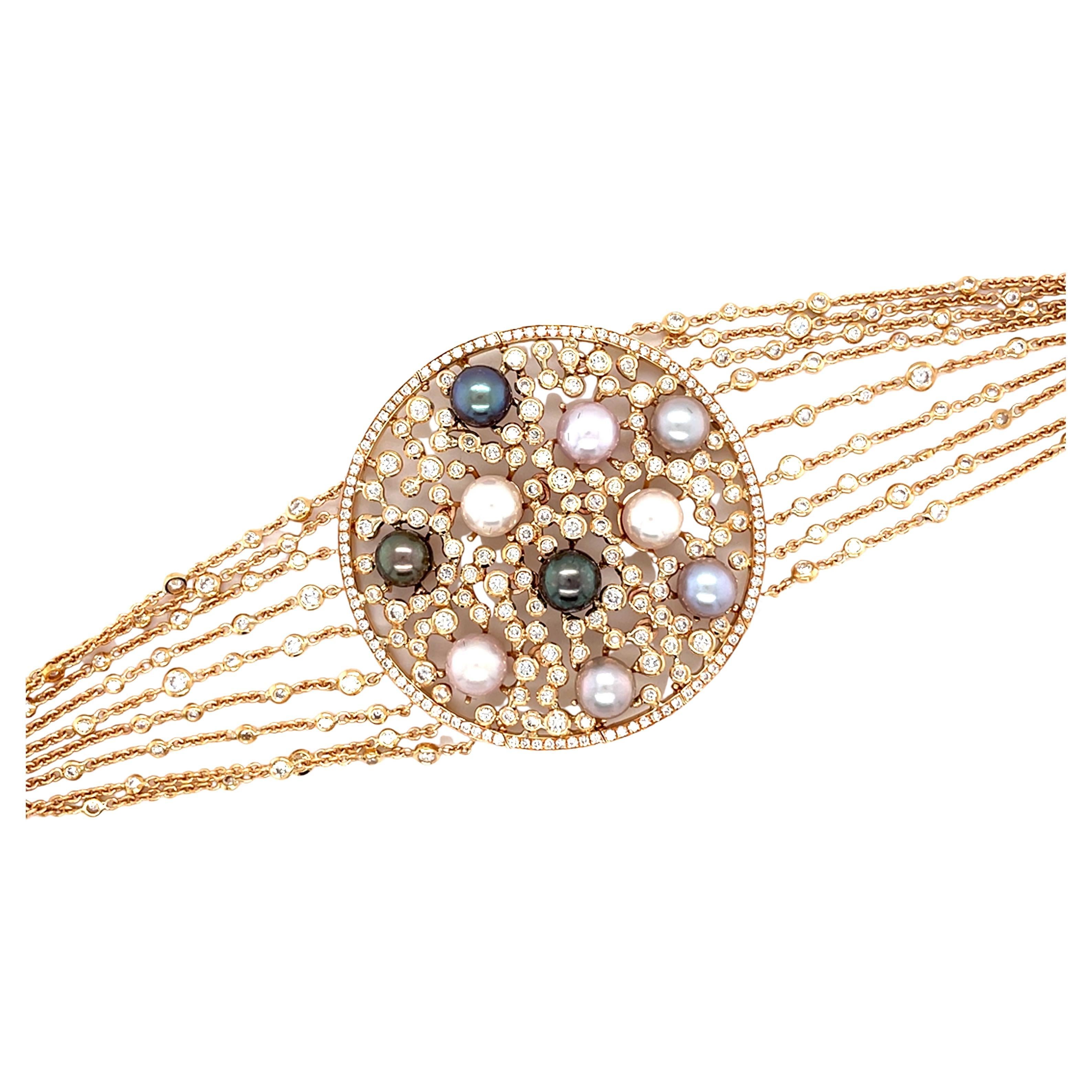 18 Karat Rose Gold White Diamond Australian Pearl Bracelet For Sale