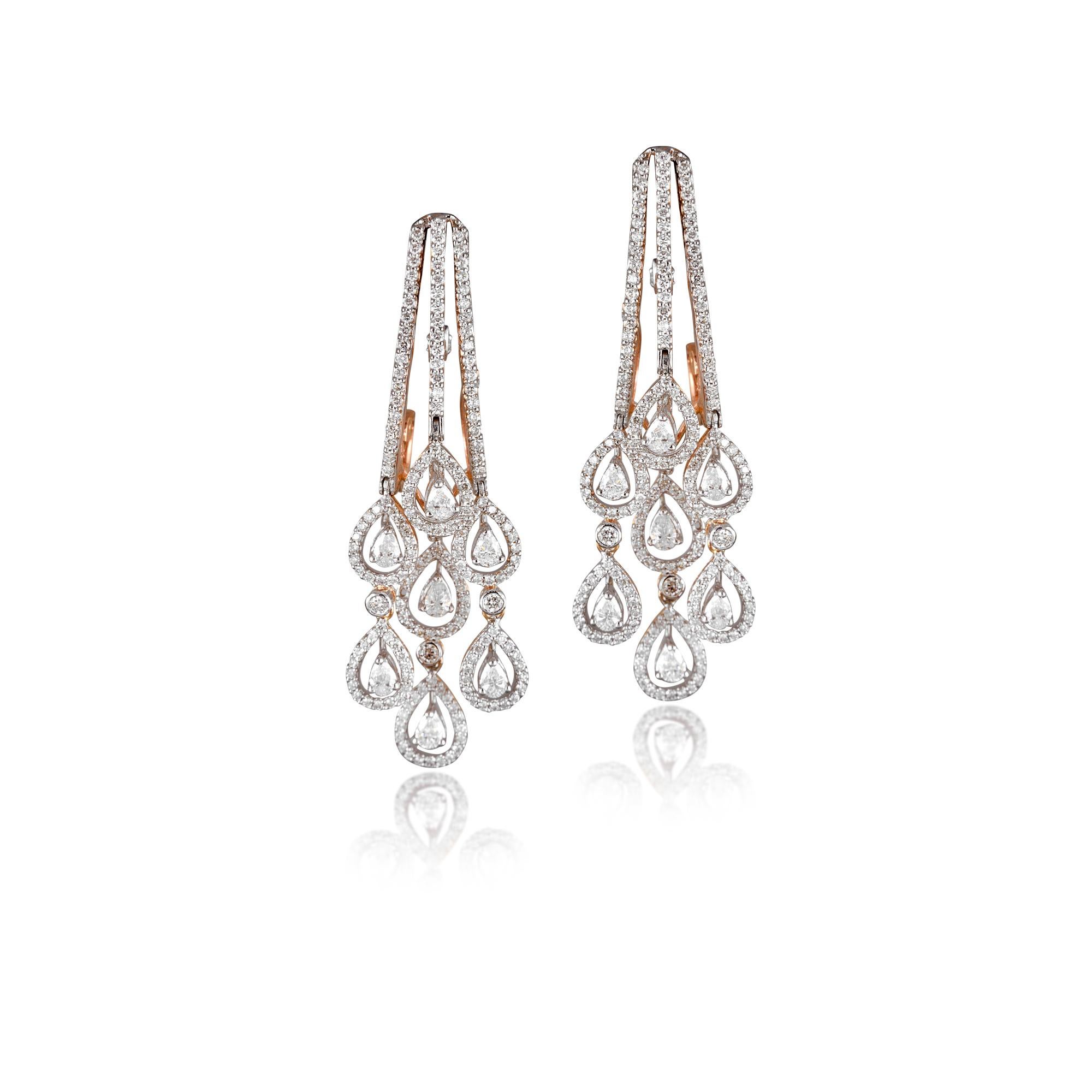 Mixed Cut 18 Karat Rose Gold White Diamond Hoop Earrings For Sale