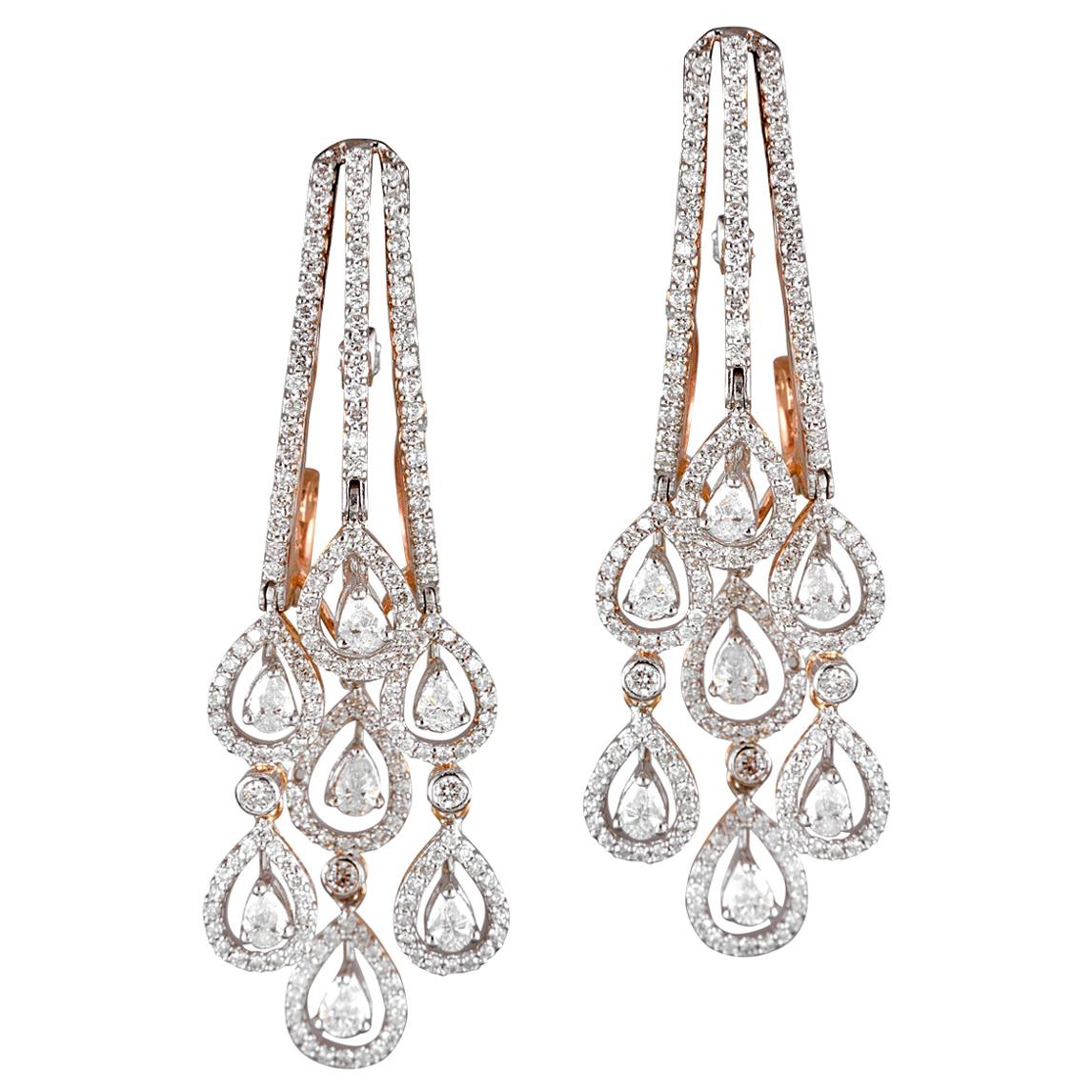 18 Karat Rose Gold White Diamond Hoop Earrings