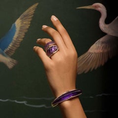 18 Karat Rose Gold, White Diamonds and Carved Amethyst Ring