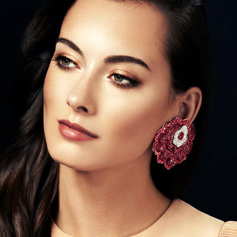 Oval Cut 18 Karat Rose Gold, White Diamonds and Mozambican Rubies Earrings