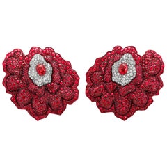 18 Karat Rose Gold, White Diamonds and Mozambican Rubies Earrings