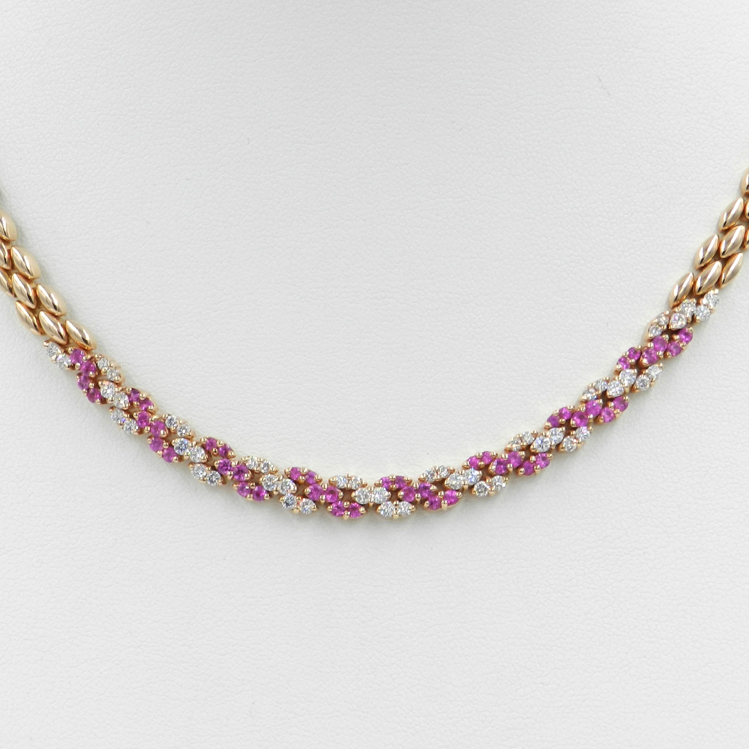 18 Karat Rose Gold White Diamonds and Pink Sapphires Garavelli Necklace 1