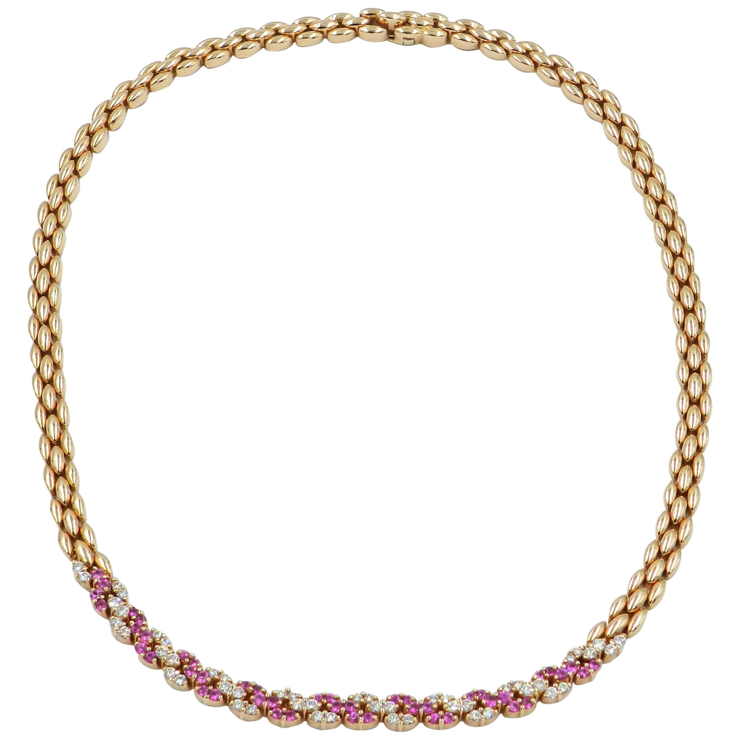18 Karat Rose Gold White Diamonds and Pink Sapphires Garavelli Necklace