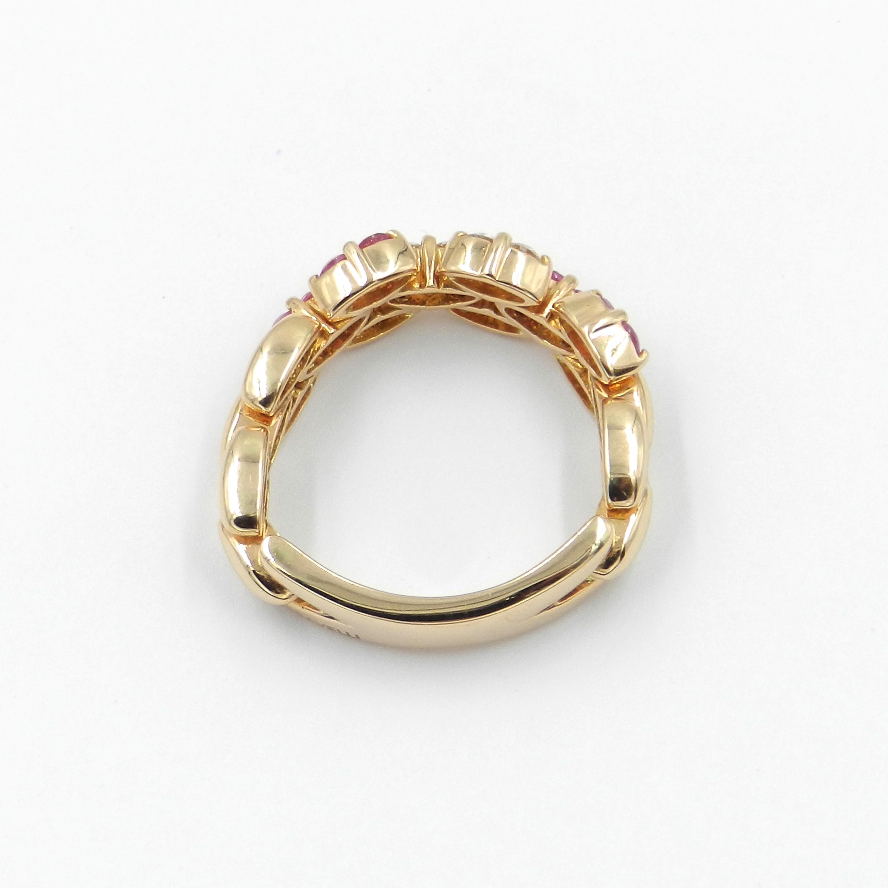 Round Cut 18 Karat Rose Gold White Diamonds and Pink Sapphires Garavelli Ring