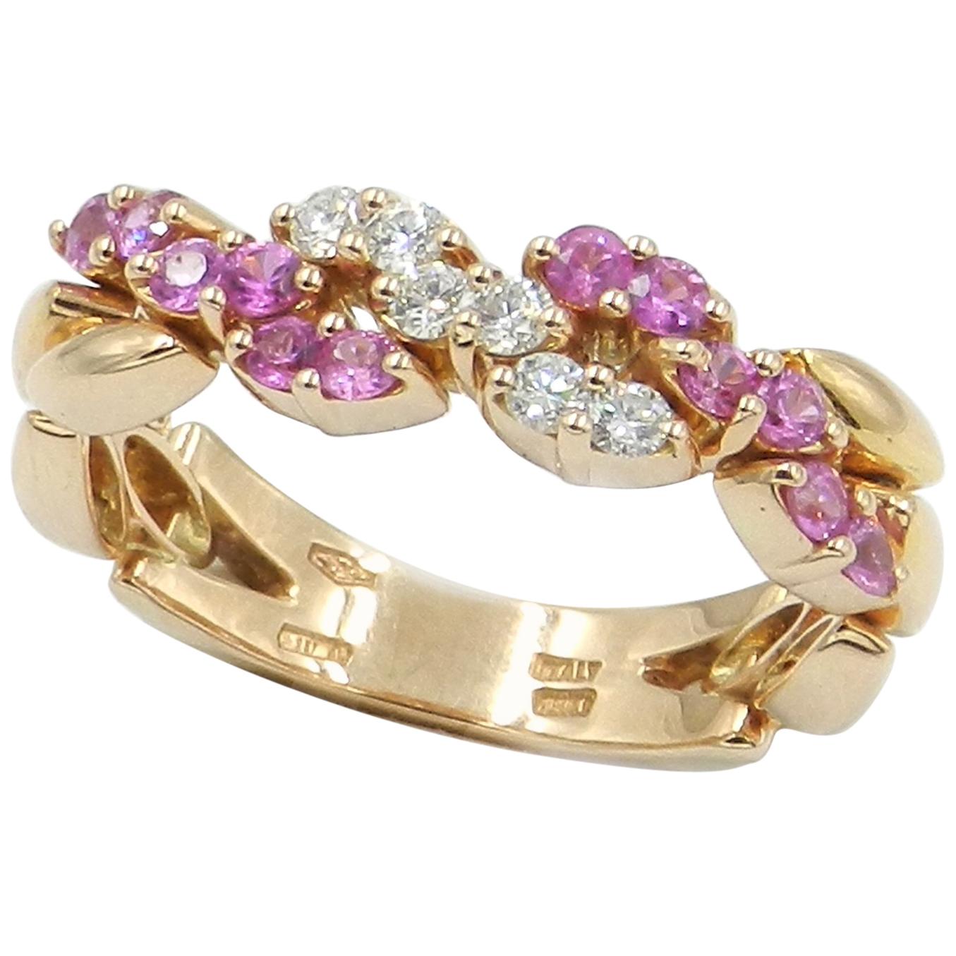 18 Karat Rose Gold White Diamonds and Pink Sapphires Garavelli Ring