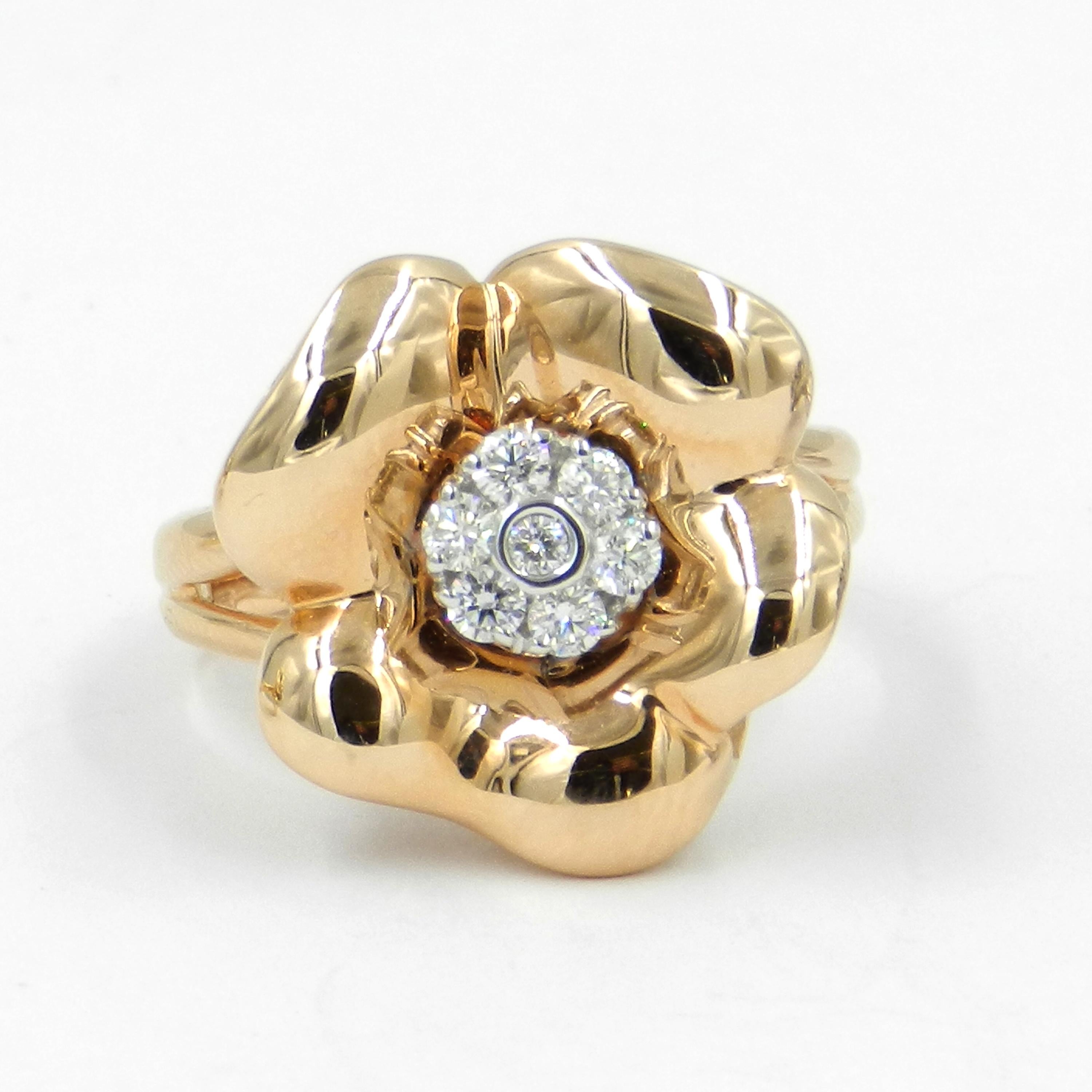 18 Karat Rose Gold White Diamonds Flower Garavelli Ring 1