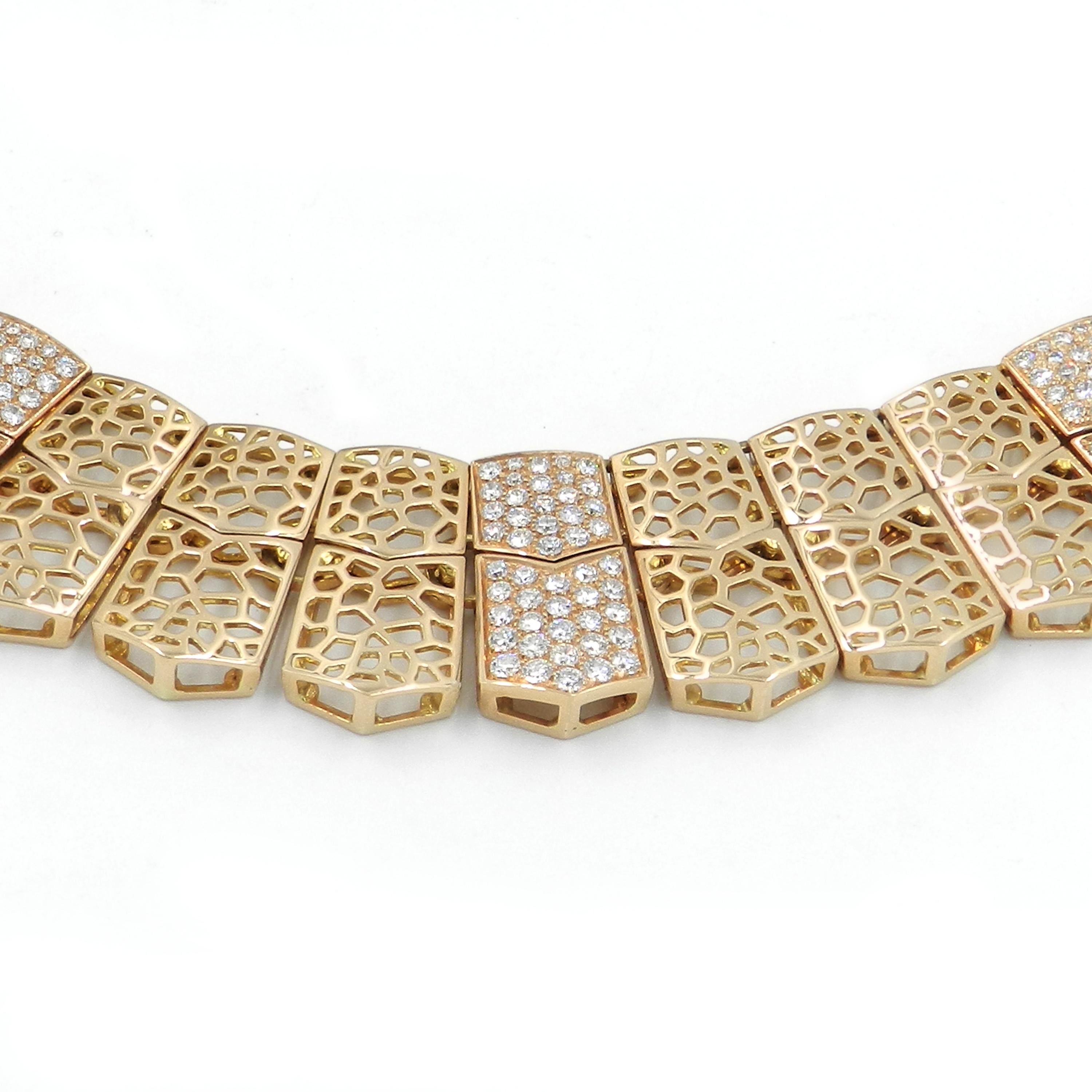 Round Cut 18 Karat Rose Gold White Diamonds Garavelli Cleopatra Necklace