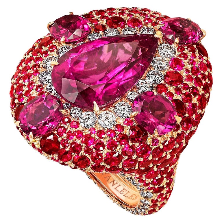 Out of Africa rose gold, white diamond, ruby and rubellite cocktail ring, 2017