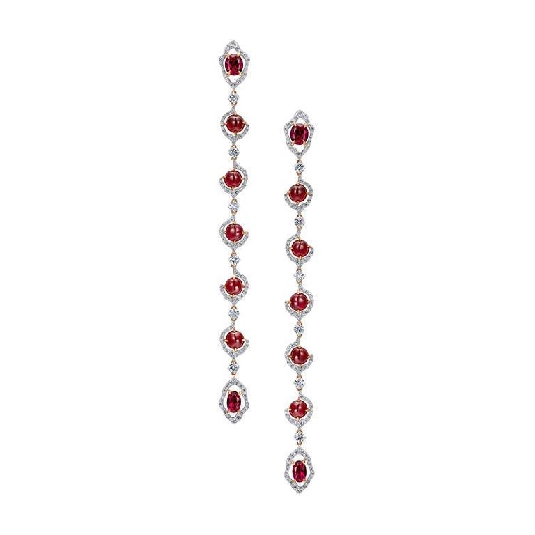 18 Karat Rose Gold, White Diamonds, Rubies and Rubellite Stiletto Earrings