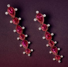 18 Karat Rose Gold, White Diamonds, Ruby and Rubelite Stiletto Earrings