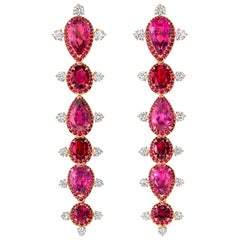 18 Karat Rose Gold, White Diamonds, Ruby and Rubelite Stiletto Earrings