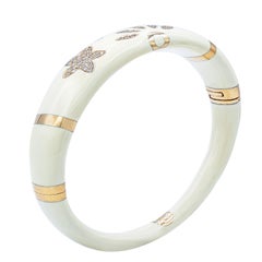 18 Karat Rose Gold, White Enamel and Diamonds Women's Bangle Bracelet