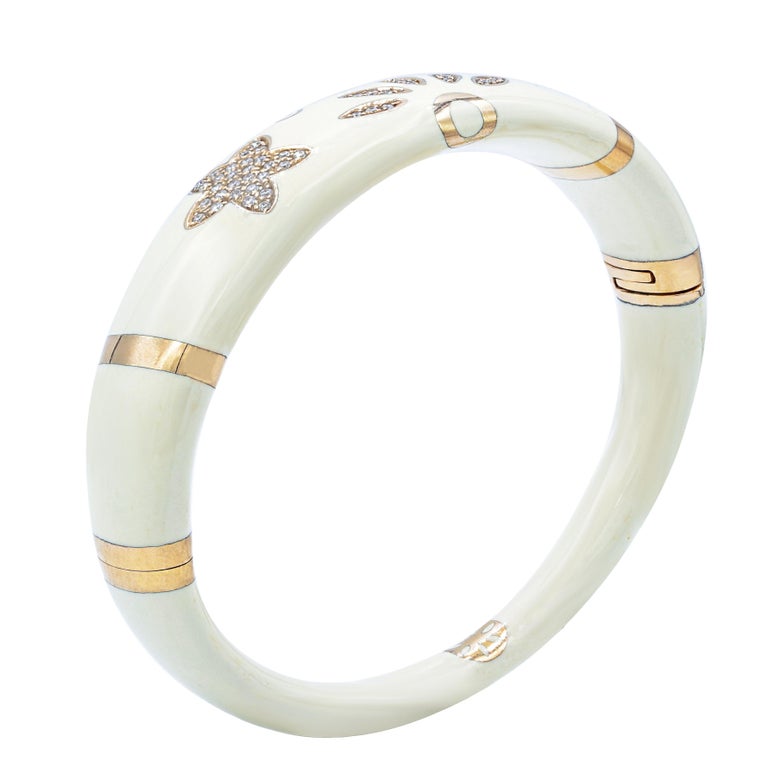 18 Karat Rose Gold, White Enamel and Diamonds Women&#39;s Bangle Bracelet For Sale at 1stdibs