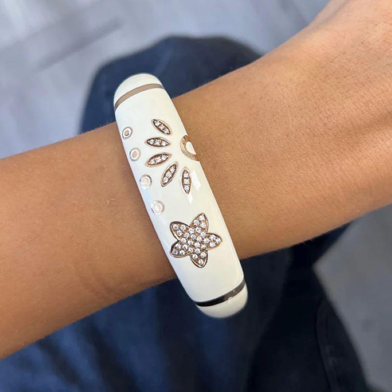 da uomo o donna Bracciale da donna in oro rosa 18 carati, smalto bianco e diamanti in vendita