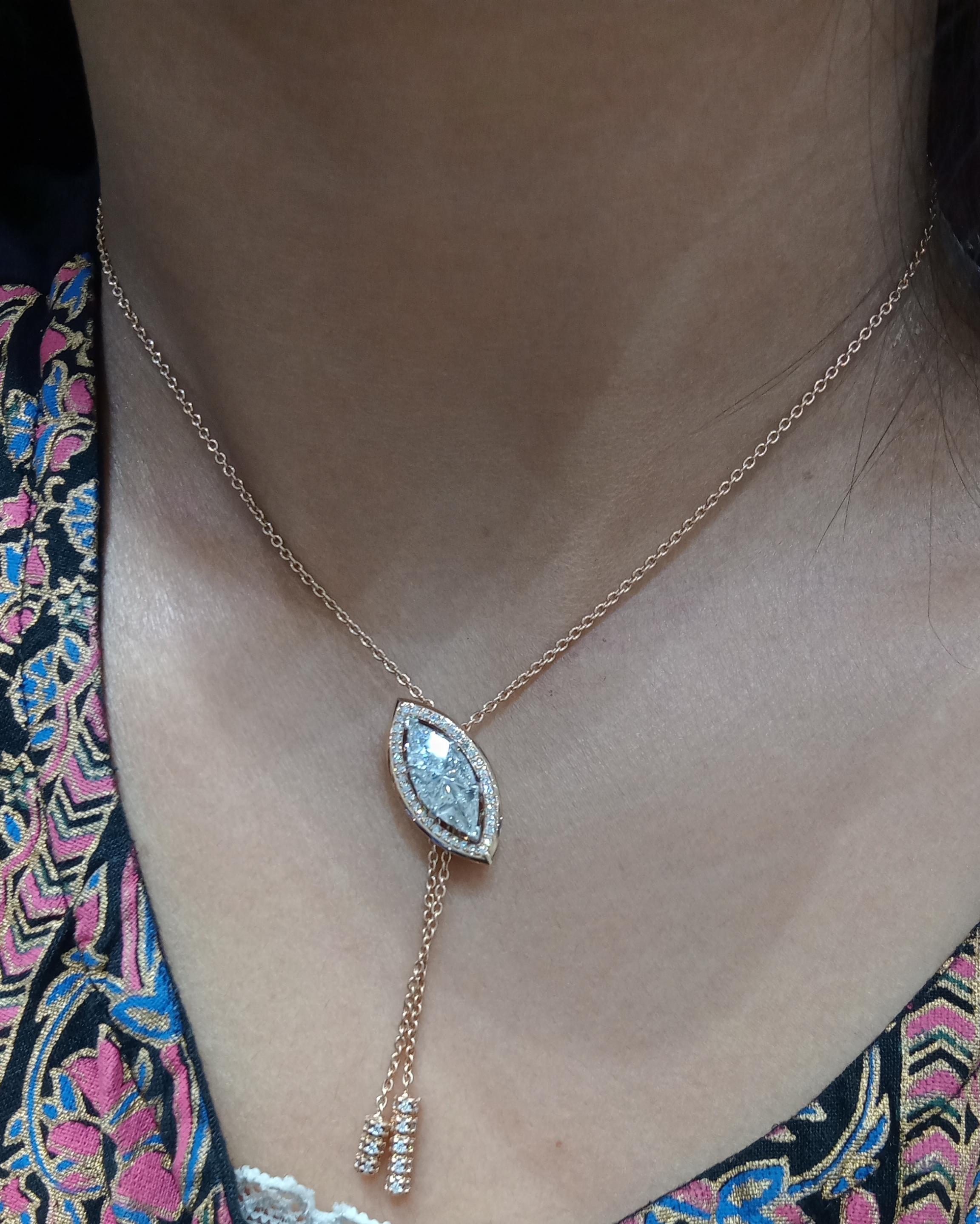 Mixed Cut 18 Karat Rose Gold White Fancy Shape Diamond Necklace For Sale