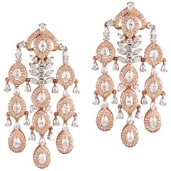 18 Karat Rose Gold White Gold White Diamond Chandelier Earrings