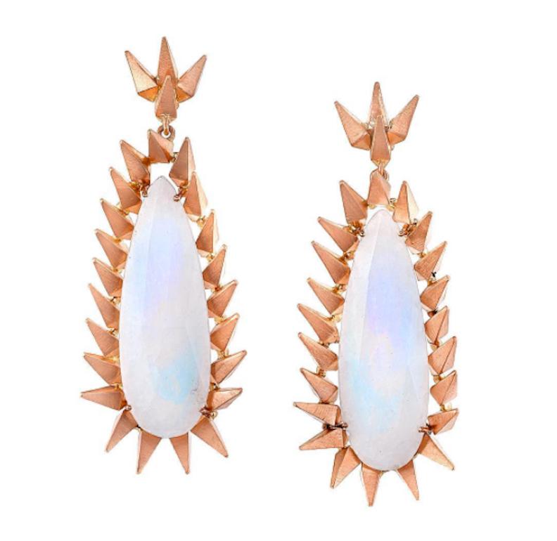 18 Karat Rose Gold White Jade Fire Drop Earrings In New Condition In New York, NY