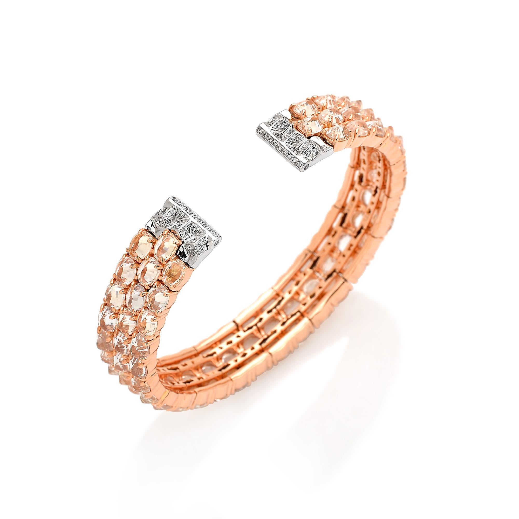 Contemporary Paolo Costagli 18 Karat Rose Gold White Sapphire and Diamond Cuff Bracelet For Sale