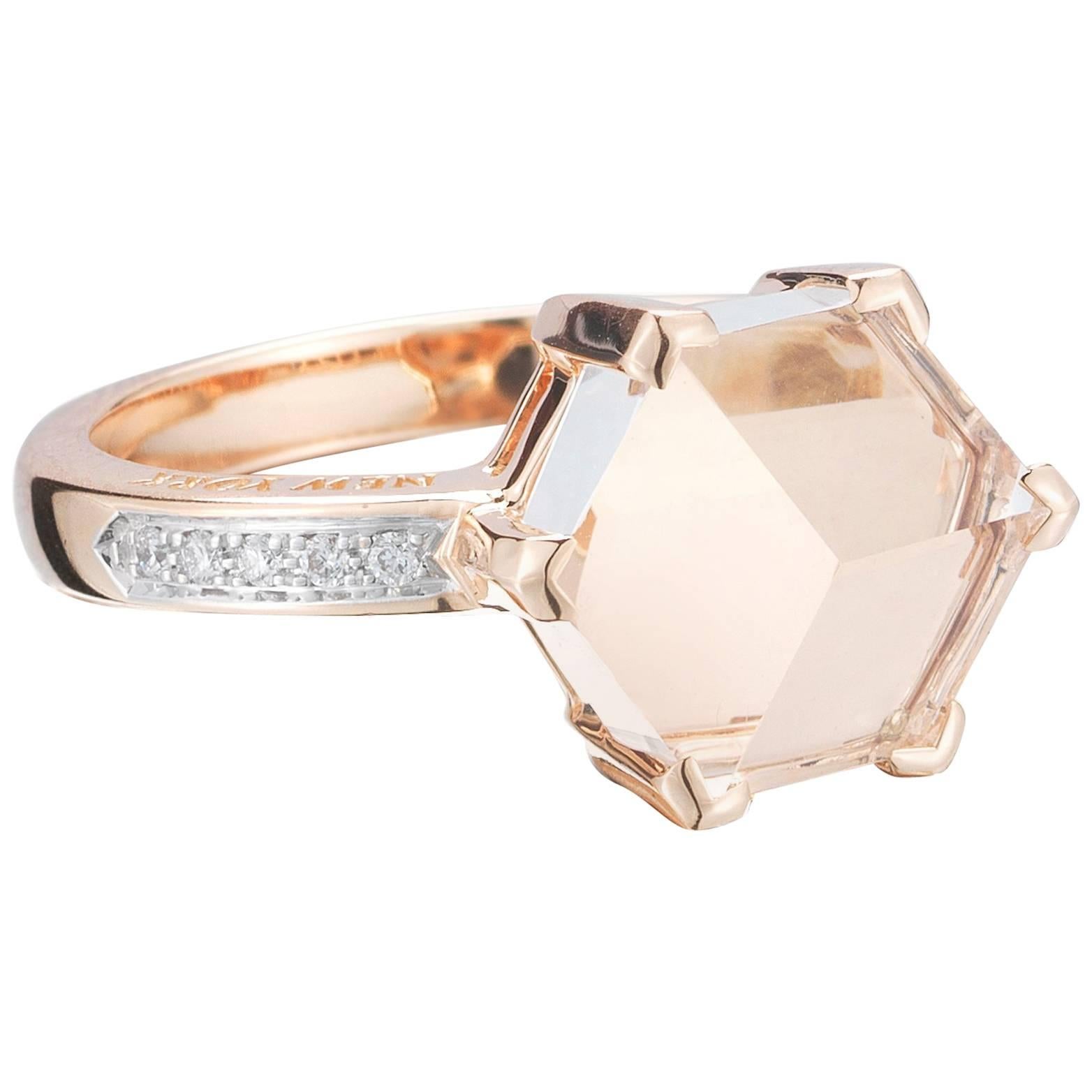 Paolo Costagli 18 Karat Rose Gold White Topaz Brillante Valentina Ring For Sale