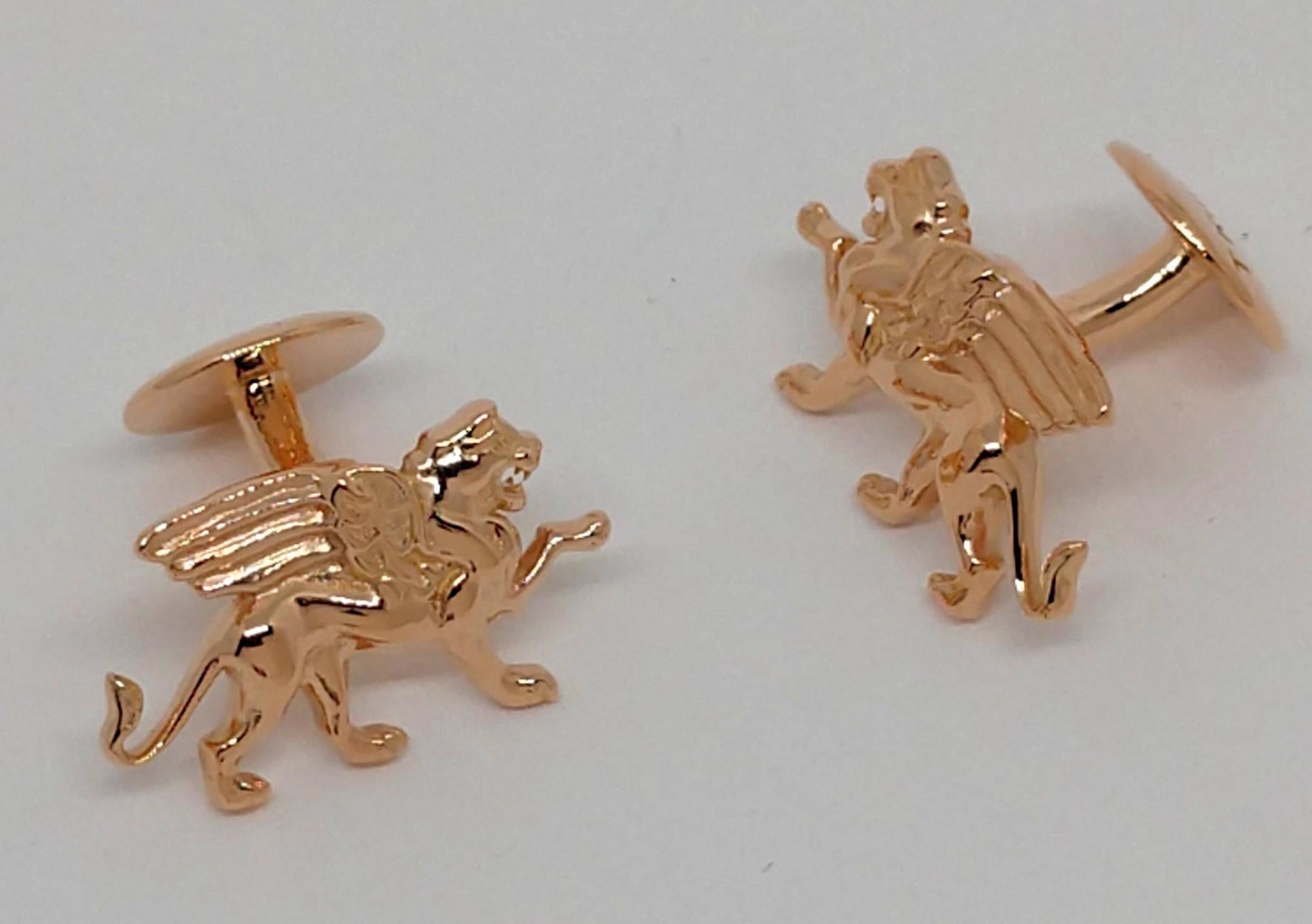 18 Karat Rose Gold Winged Lion  Griffin Cuff links  Tiffany designer , Thomas Kurilla created this for 1st dibs exclusively. Sculpture is my passion. The first beast in the book of Daniel  was a winged lion. And this creature  has also symbolized
