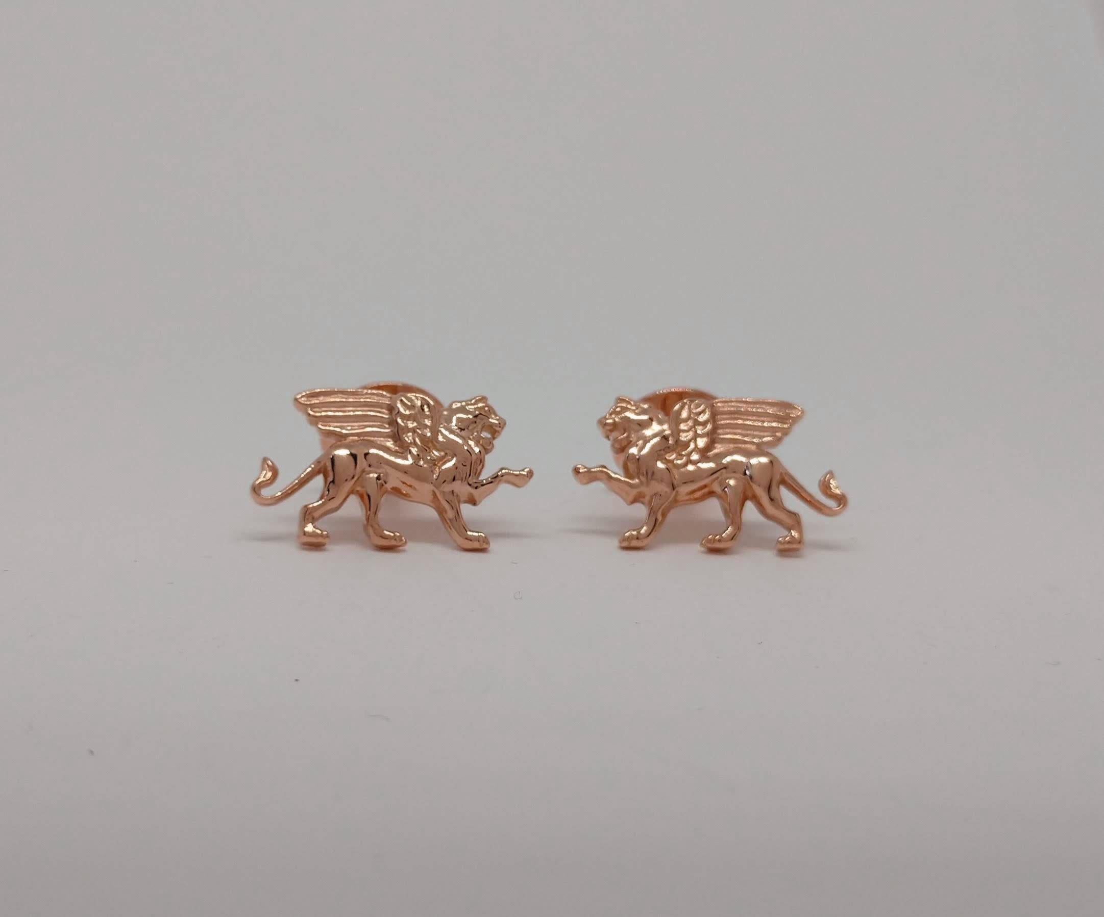 Boutons de manchette griffons en or rose 18 carats en forme de lion ailé Neuf - En vente à New York, NY