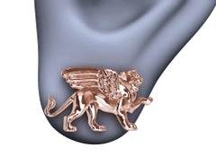 18 Karat Rose Gold Winged Lion Griffin Stud Earrings