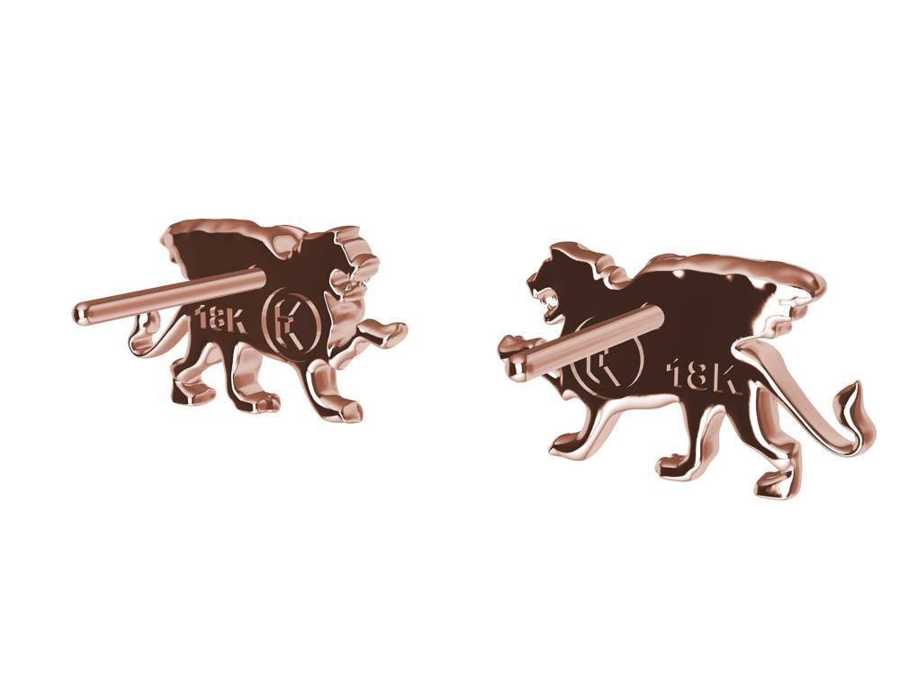 18 Karat Rose Gold Winged Lion Griffin Stud Earrings In New Condition For Sale In New York, NY