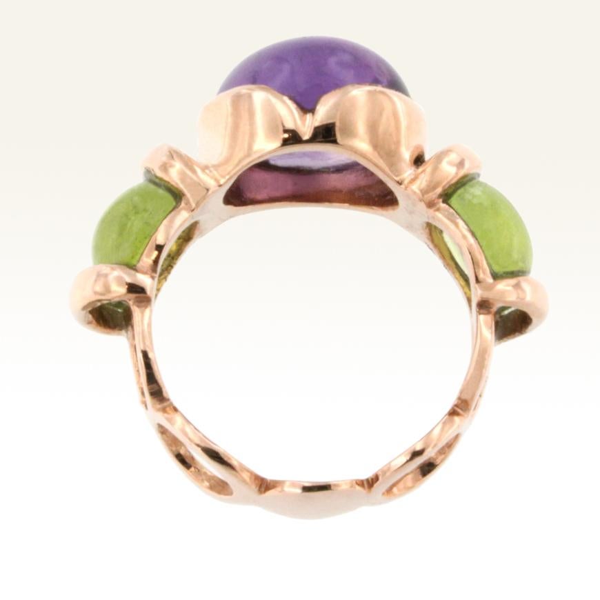 18 Karat Rose Gold with Amethyst and Peridot Cocktail Fashion Modern Pretty Ring In New Condition For Sale In GALLARATE, IT
