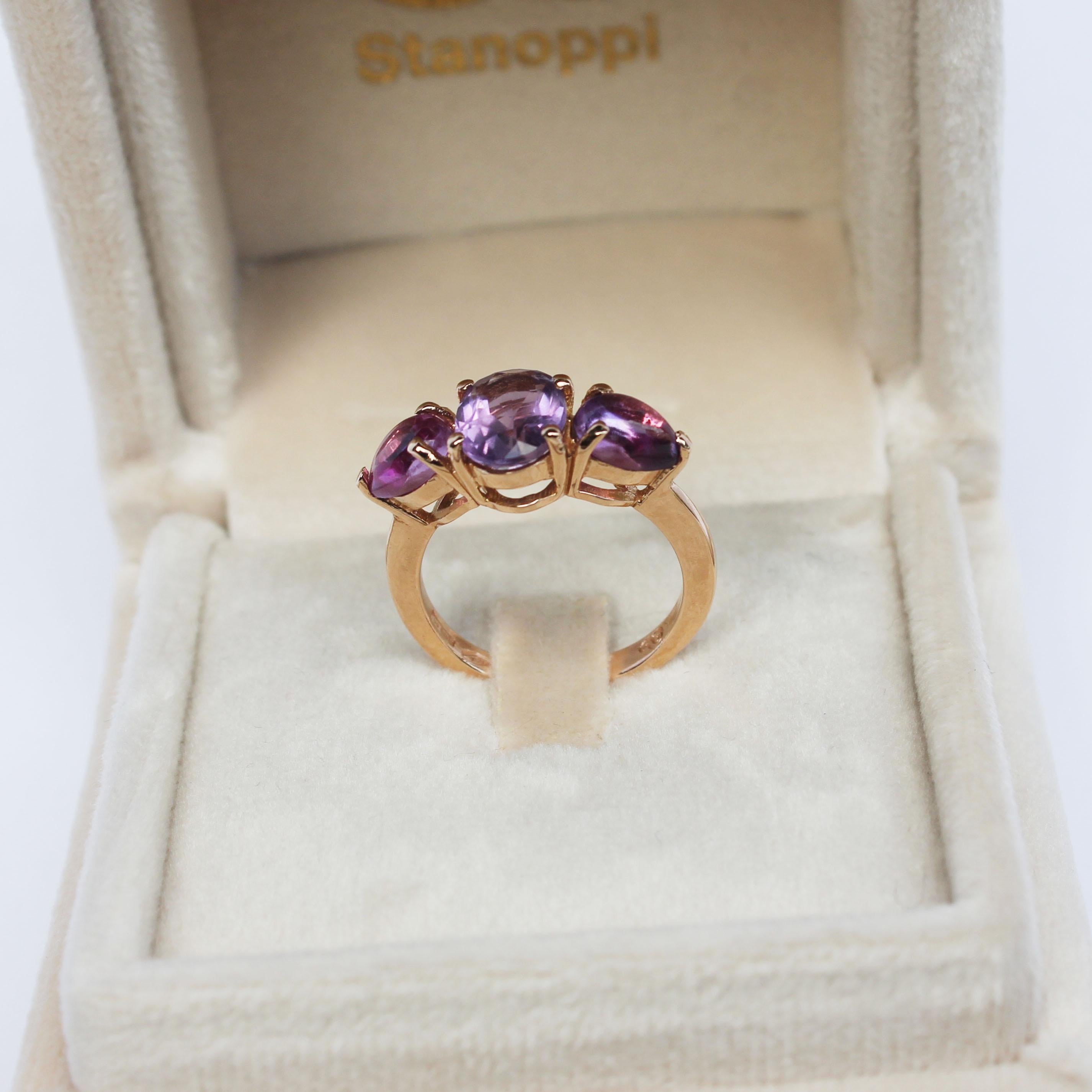 18 Karat Rose Gold With Amethyst And Pink Tourmaline Modern Cocktail Ring For Sale 1