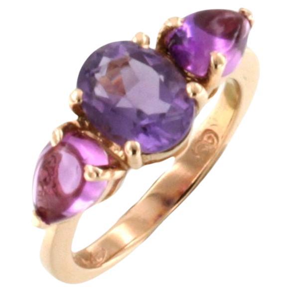 18 Karat Rose Gold With Amethyst And Pink Tourmaline Modern Cocktail Ring For Sale